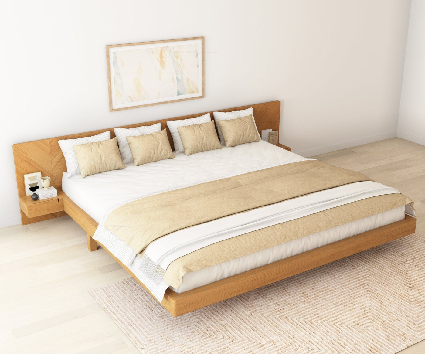 Hollywood Teakwood Floating Bed with End Tables - detail view 9