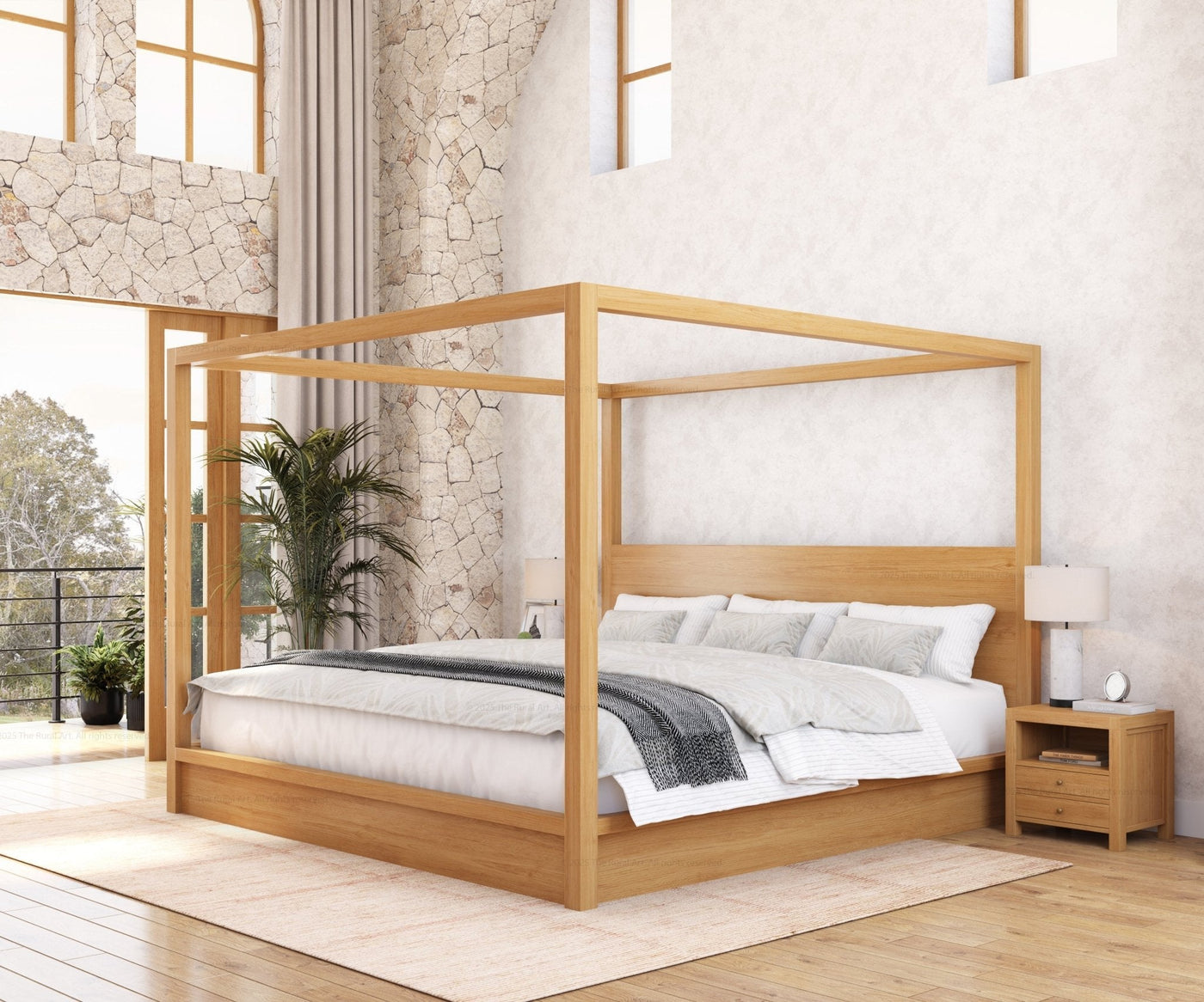 Orlando Solid Wood Canopy Platform Bed with Tall Headboard - detail view 13