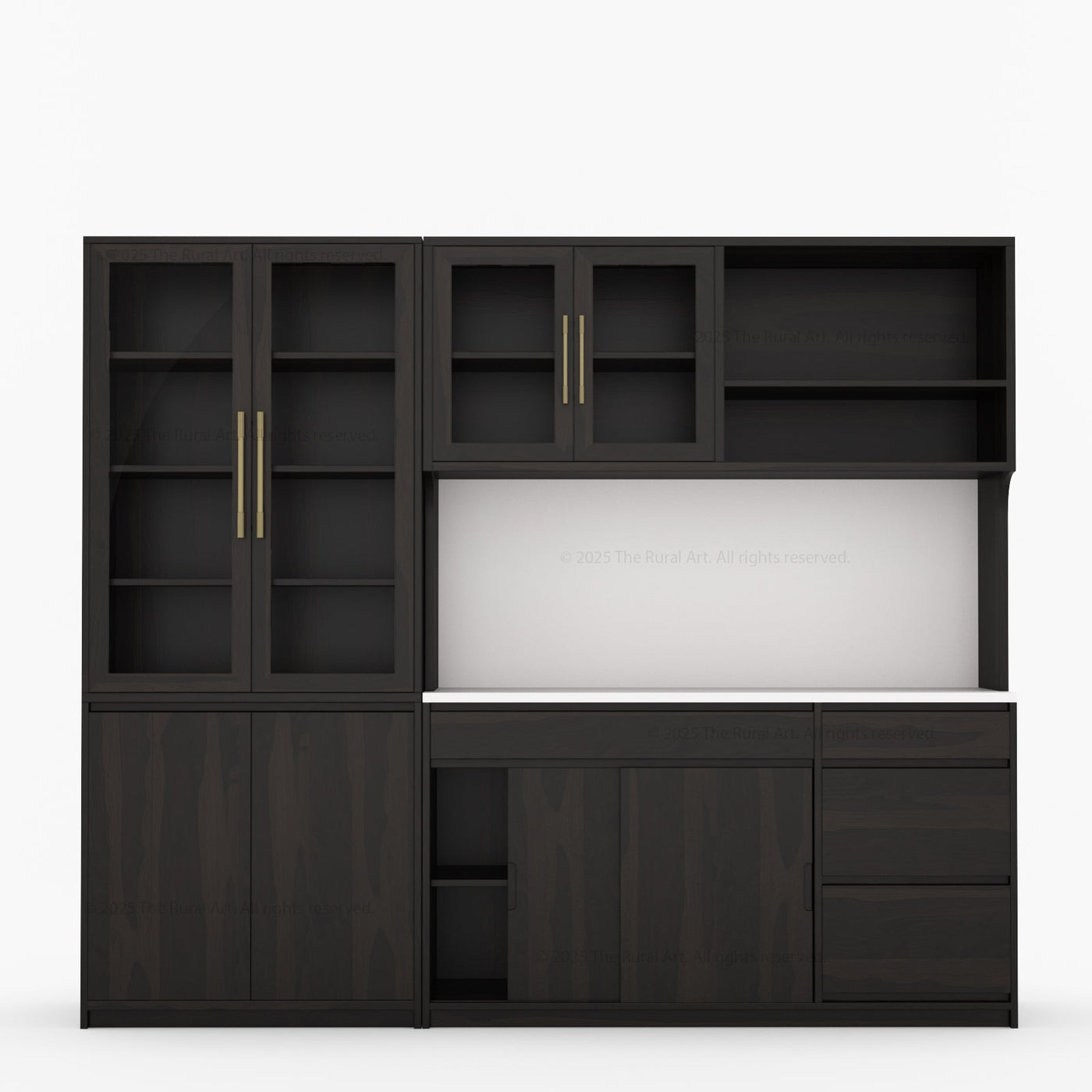 Girtin Solid Wood Wine & Coffee Bar Hutch with White Quartz Countertop - 99” Width - alternate view