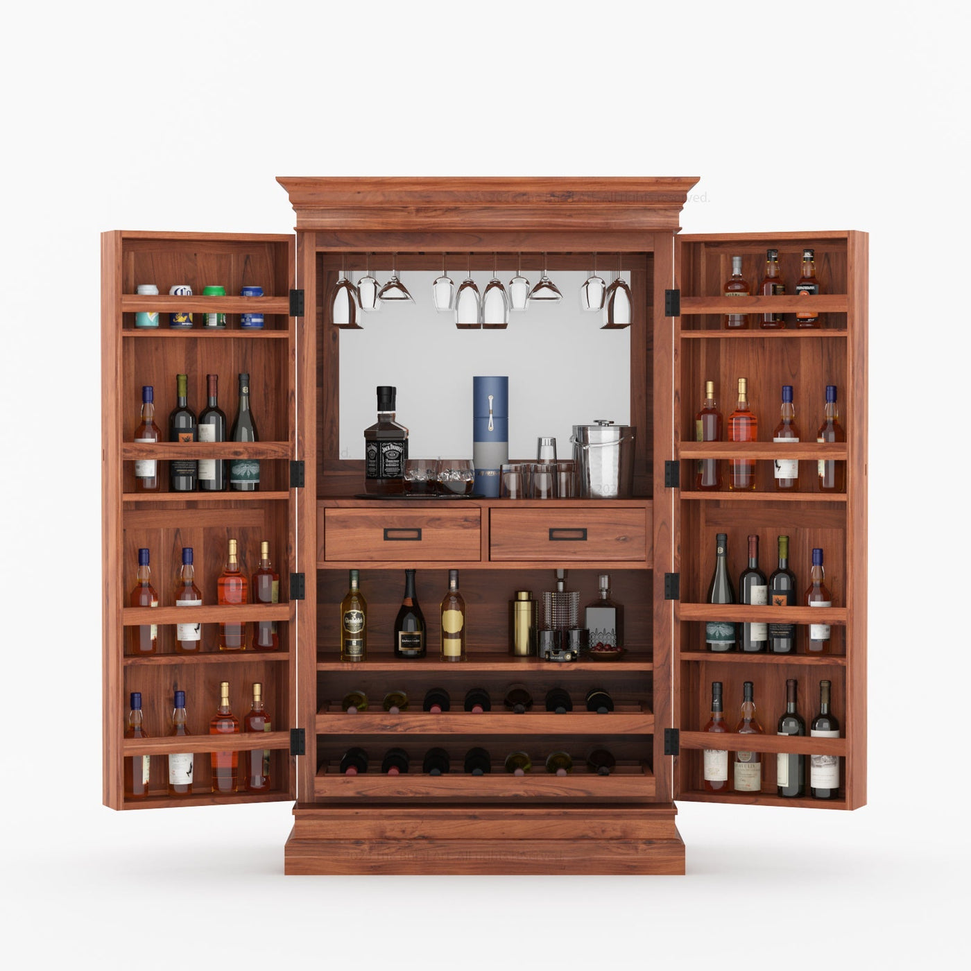 Melinda Solid Wood Bar Cabinet with Storage & Wine Rack - detail view 4