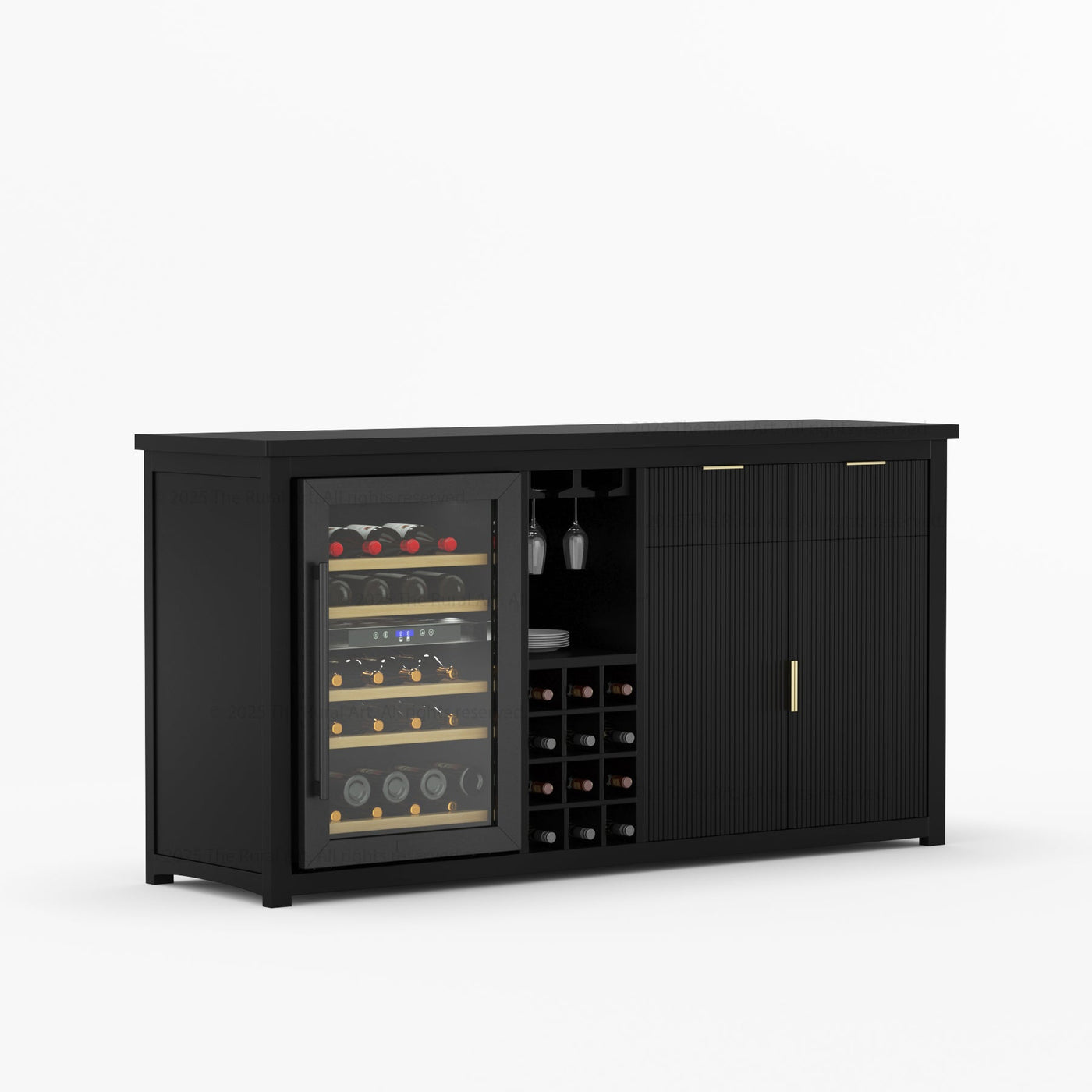 Sonoma Modern Black Bar Cabinet with Mini Fridge Space - detail view 3