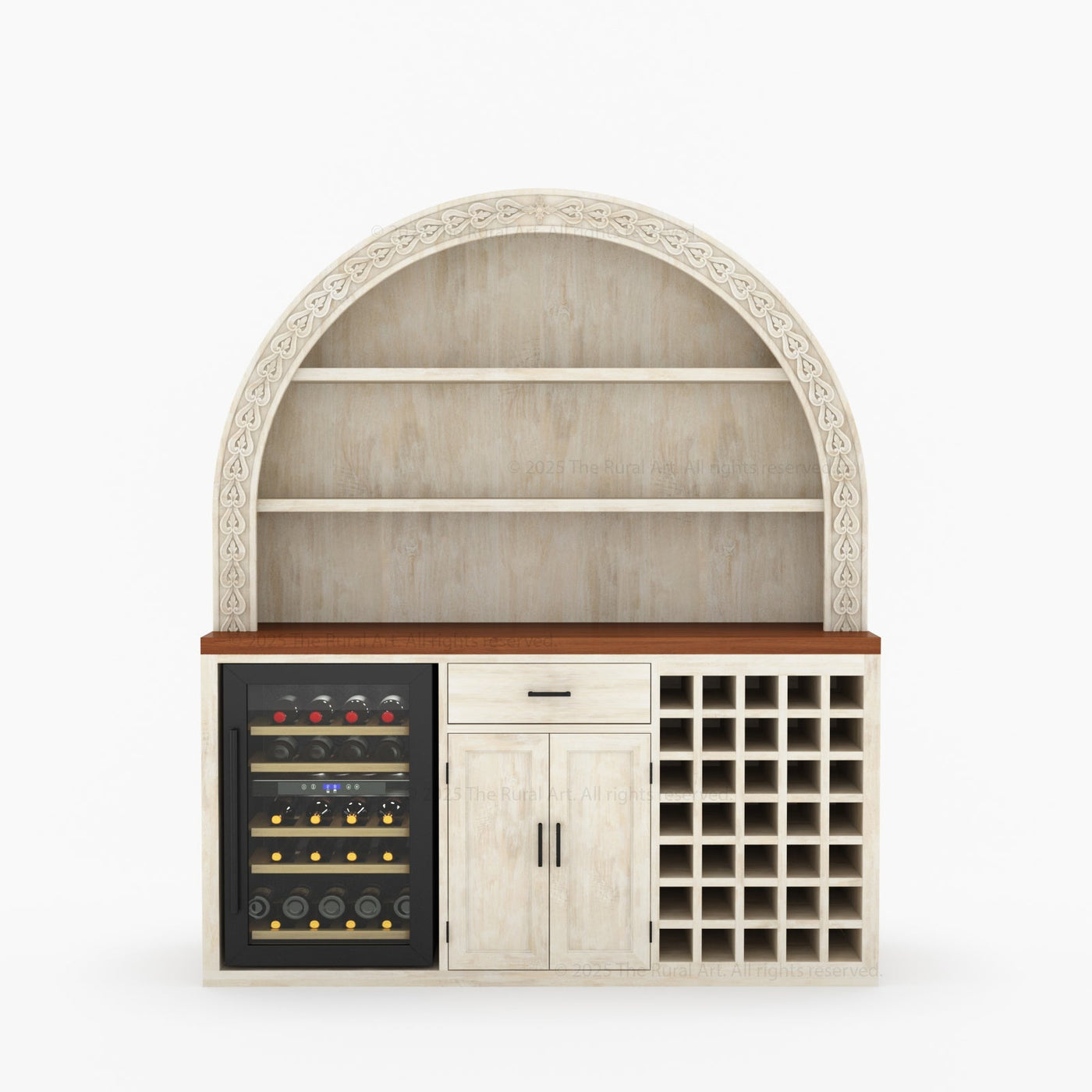 Napa Arched Solid Wood Large Bar Cabinet with Open Shelves and Fridge Space - detail view 3