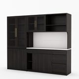 Girtin Solid Wood Wine & Coffee Bar Hutch with White Quartz Countertop - 99” Width