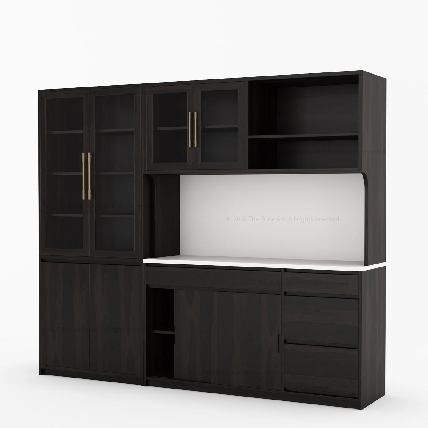 Girtin Solid Wood Wine & Coffee Bar Hutch with White Quartz Countertop - 99” Width - detail view 3