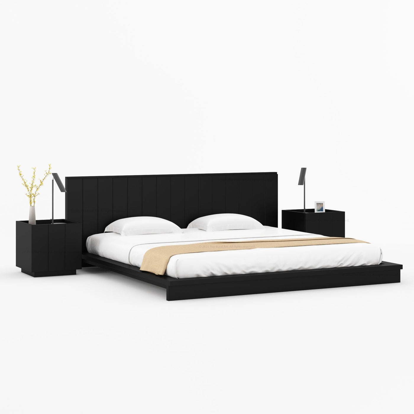 Sierra Vista Teak Wood Platform Bed with Vertical Slat Headboard - detail view 8