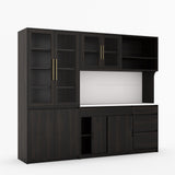 Girtin Solid Wood Wine & Coffee Bar Hutch with White Quartz Countertop - 99” Width