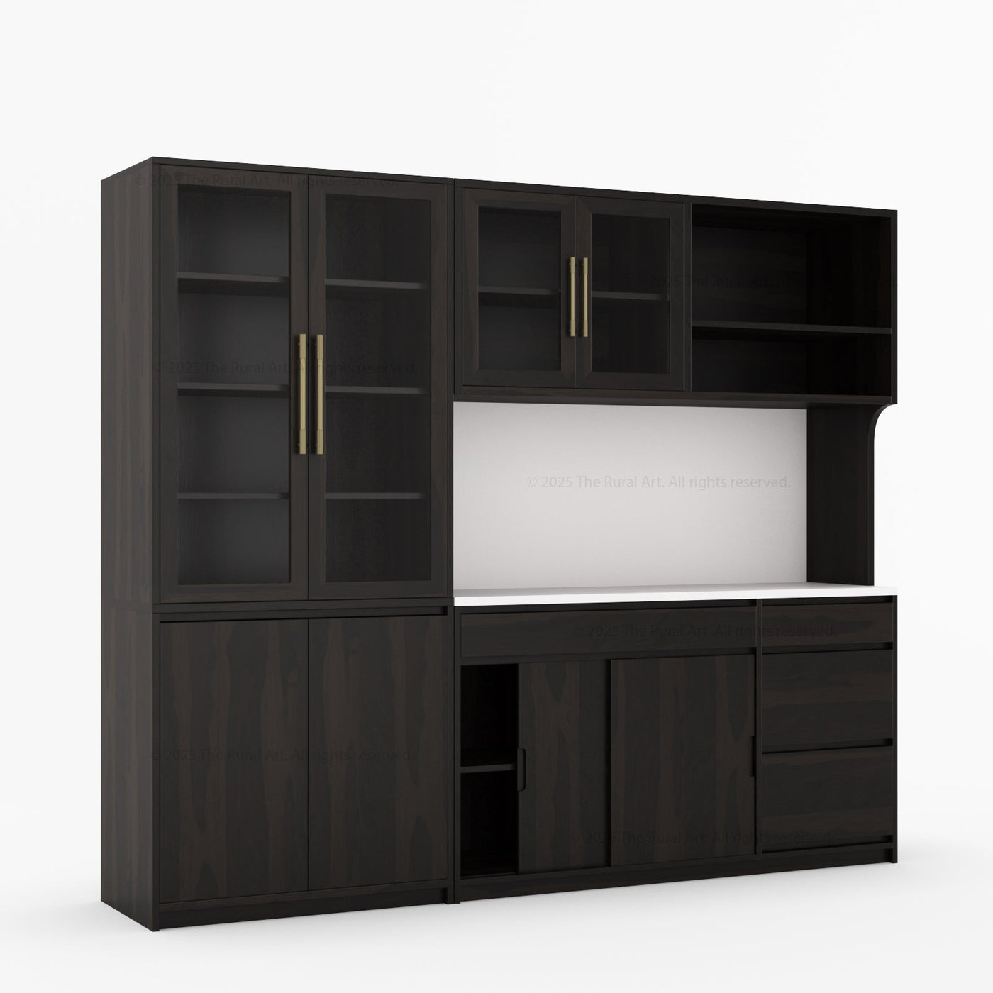 Girtin Solid Wood Wine & Coffee Bar Hutch with White Quartz Countertop - 99” Width - detail view 4