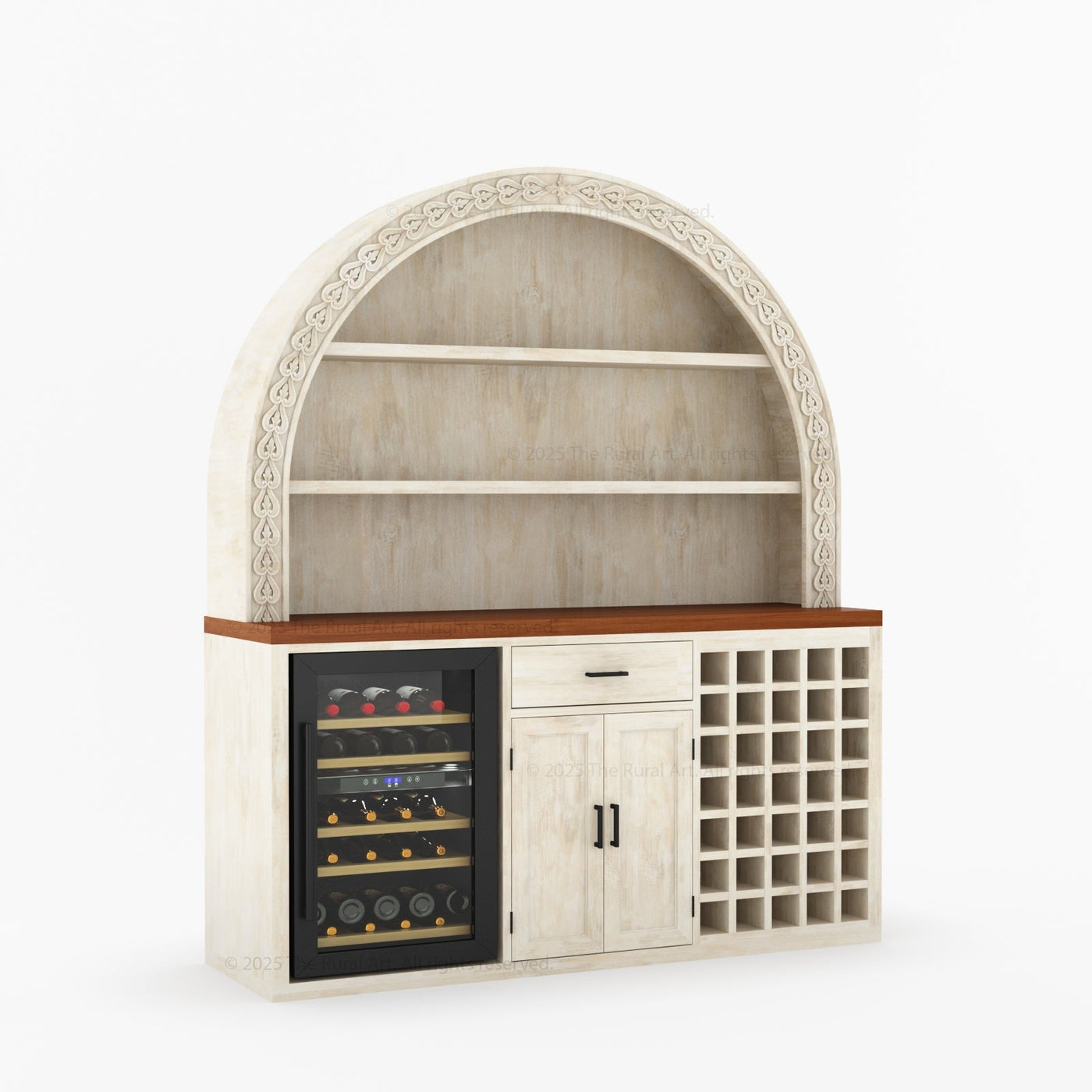 Napa Arched Solid Wood Large Bar Cabinet with Open Shelves and Fridge Space - detail view 4