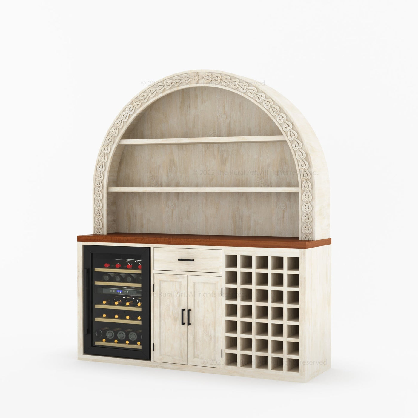 Napa Arched Solid Wood Large Bar Cabinet with Open Shelves and Fridge Space - detail view 5