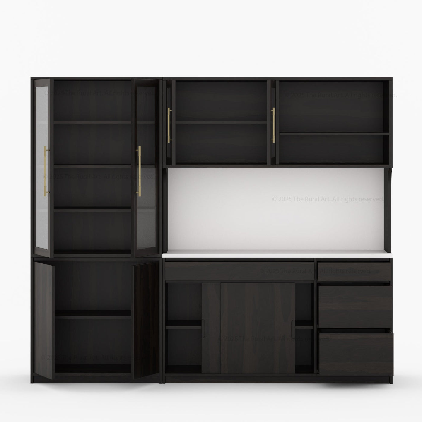 Girtin Solid Wood Wine & Coffee Bar Hutch with White Quartz Countertop - 99” Width - detail view 8
