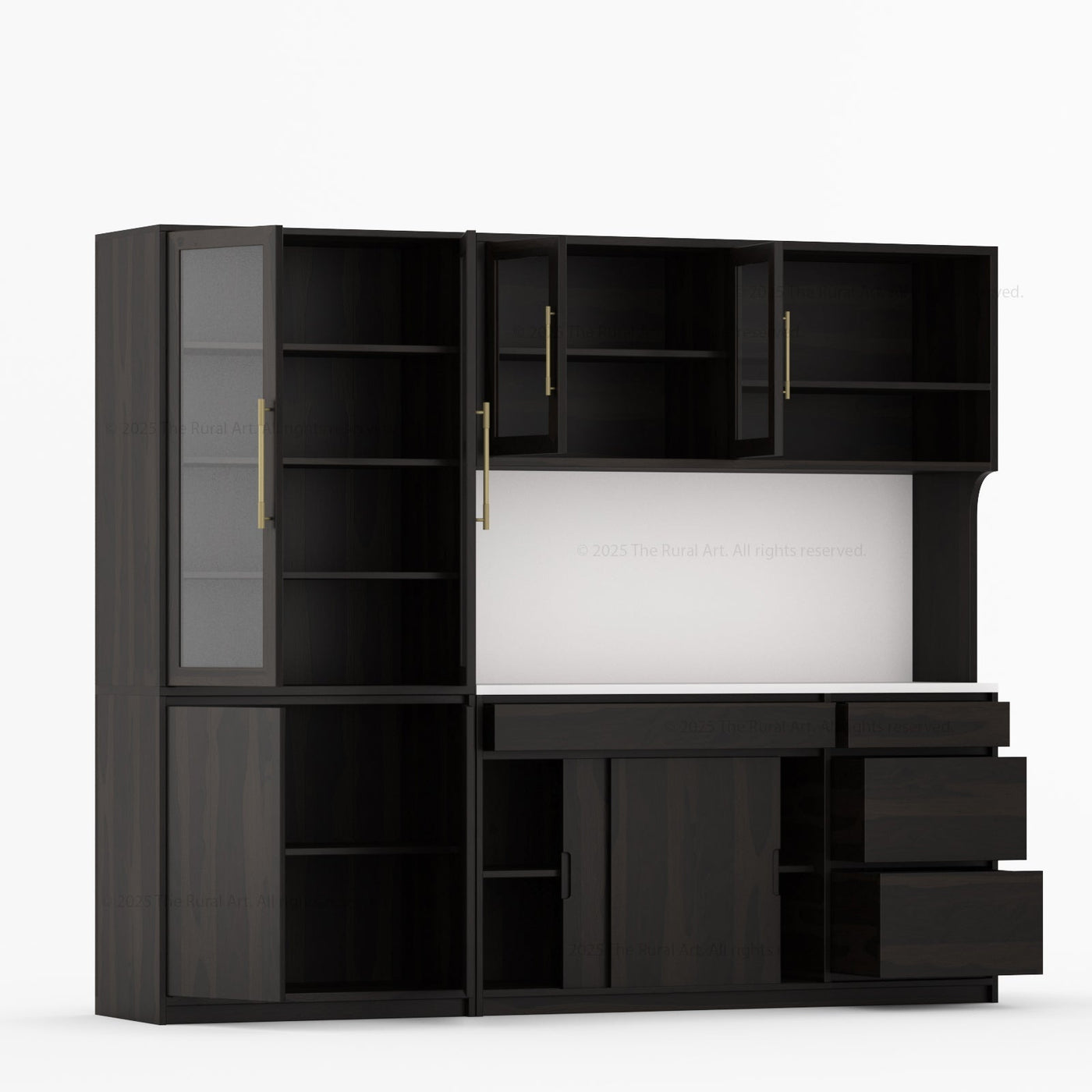 Girtin Solid Wood Wine & Coffee Bar Hutch with White Quartz Countertop - 99” Width - detail view 9