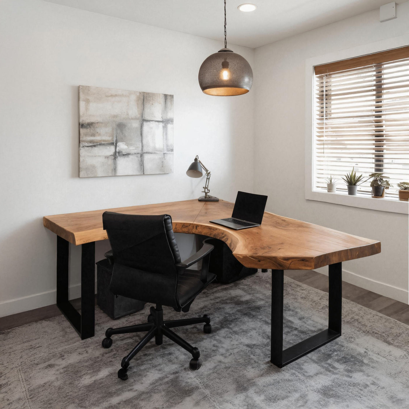 Modern Live Edge L Shaped Desk for Home Workspace