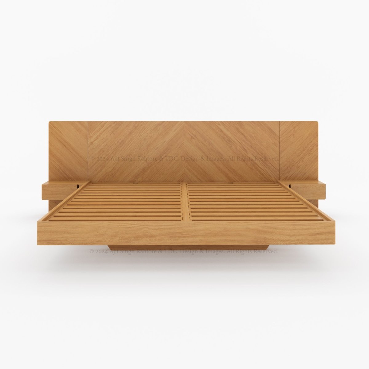 Hollywood Teakwood Floating Bed with End Tables - detail view 8