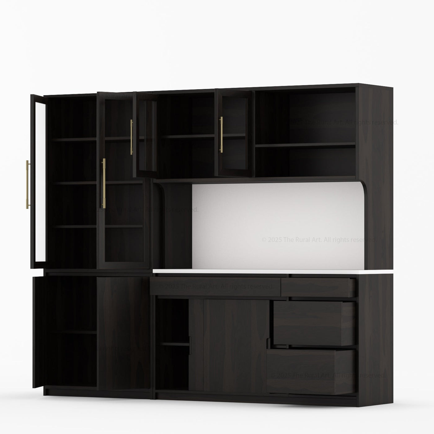 Girtin Solid Wood Wine & Coffee Bar Hutch with White Quartz Countertop - 99” Width - detail view 10