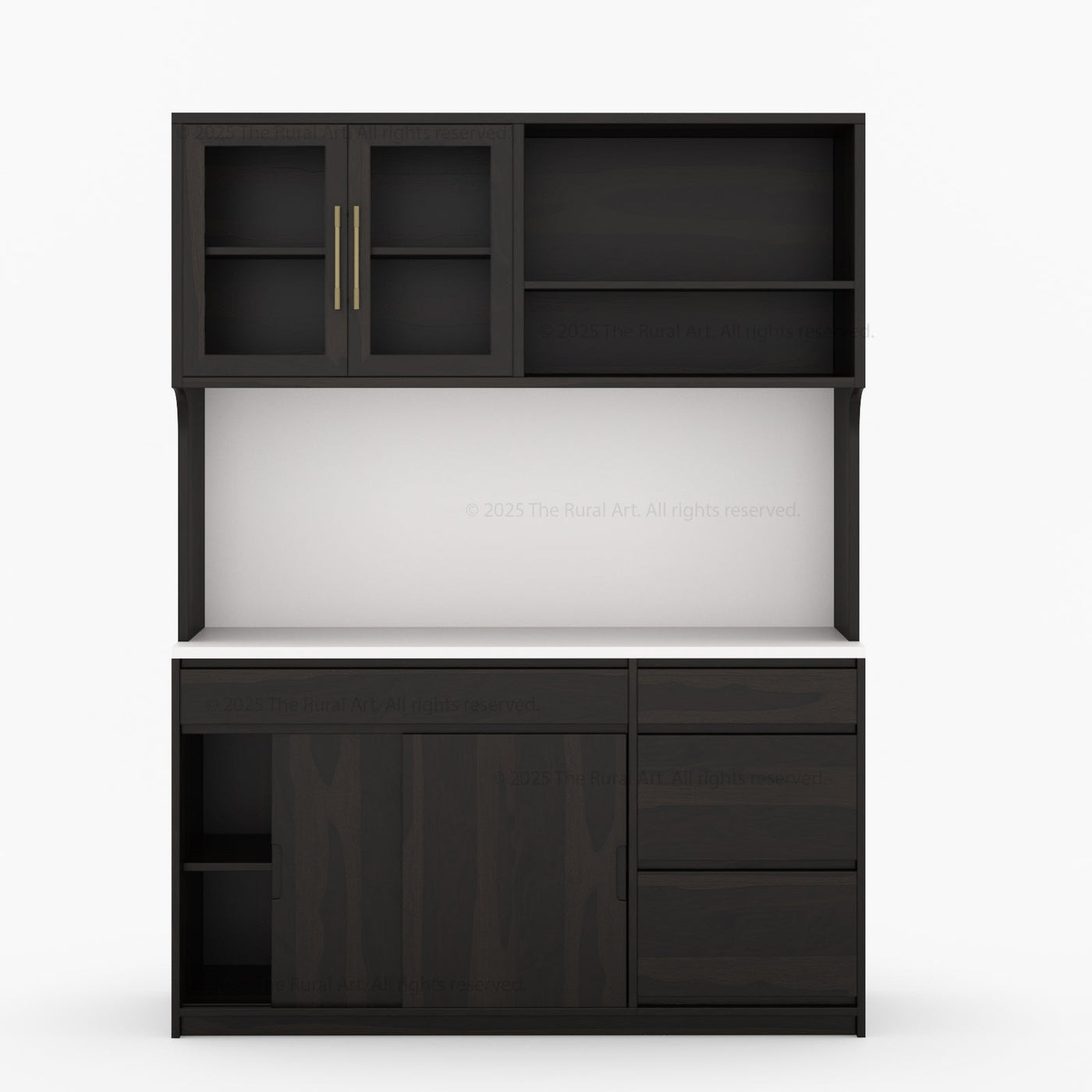 Girtin Solid Wood Wine & Coffee Bar Hutch with White Quartz Countertop - 99” Width - detail view 11