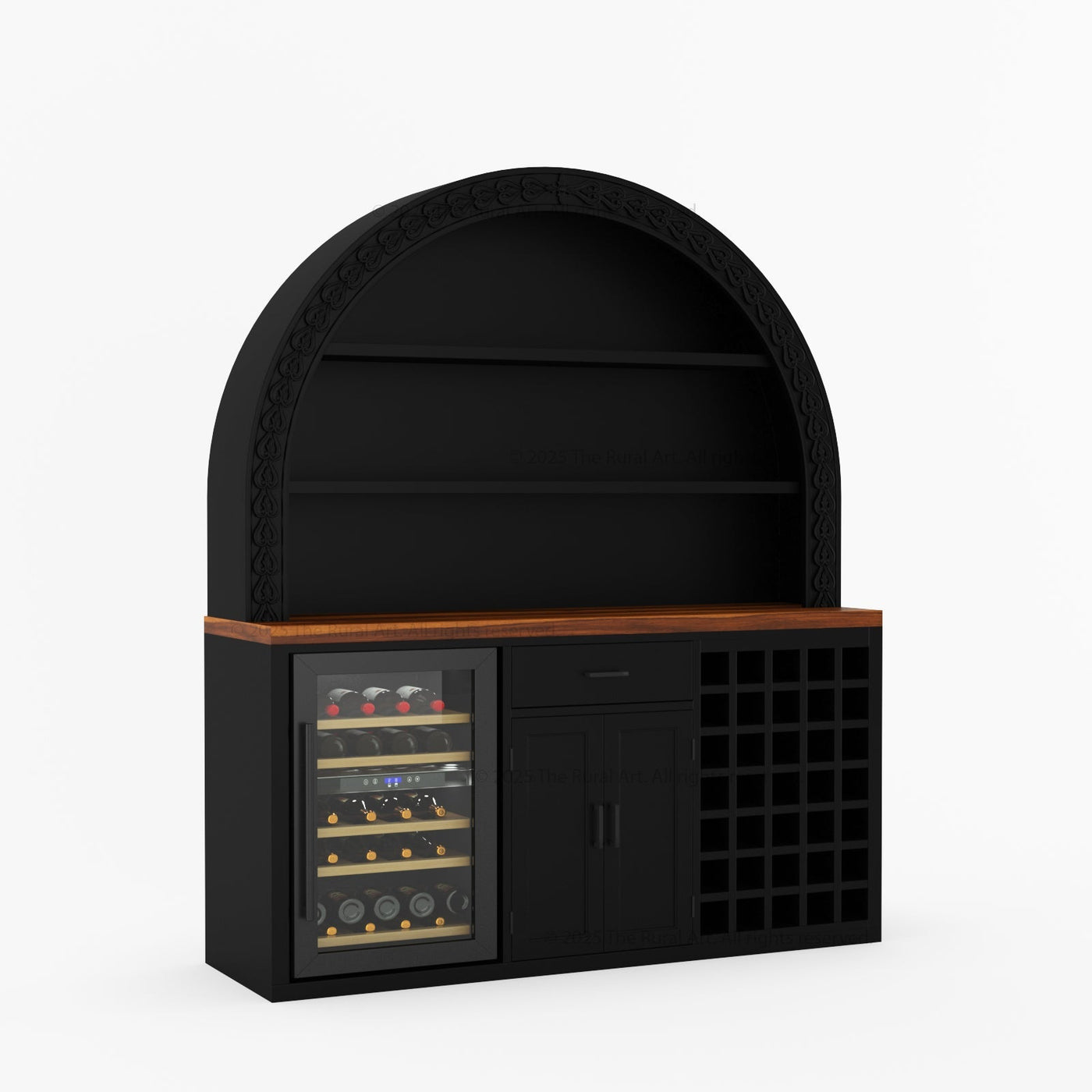 Napa Arched Solid Wood Large Bar Cabinet with Open Shelves and Fridge Space - detail view 11