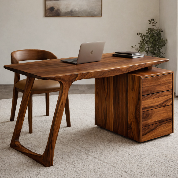Modern Organic Wood Writing Desk with Storage for Home Office - alternate view