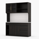 Girtin Solid Wood Wine & Coffee Bar Hutch with White Quartz Countertop - 99” Width