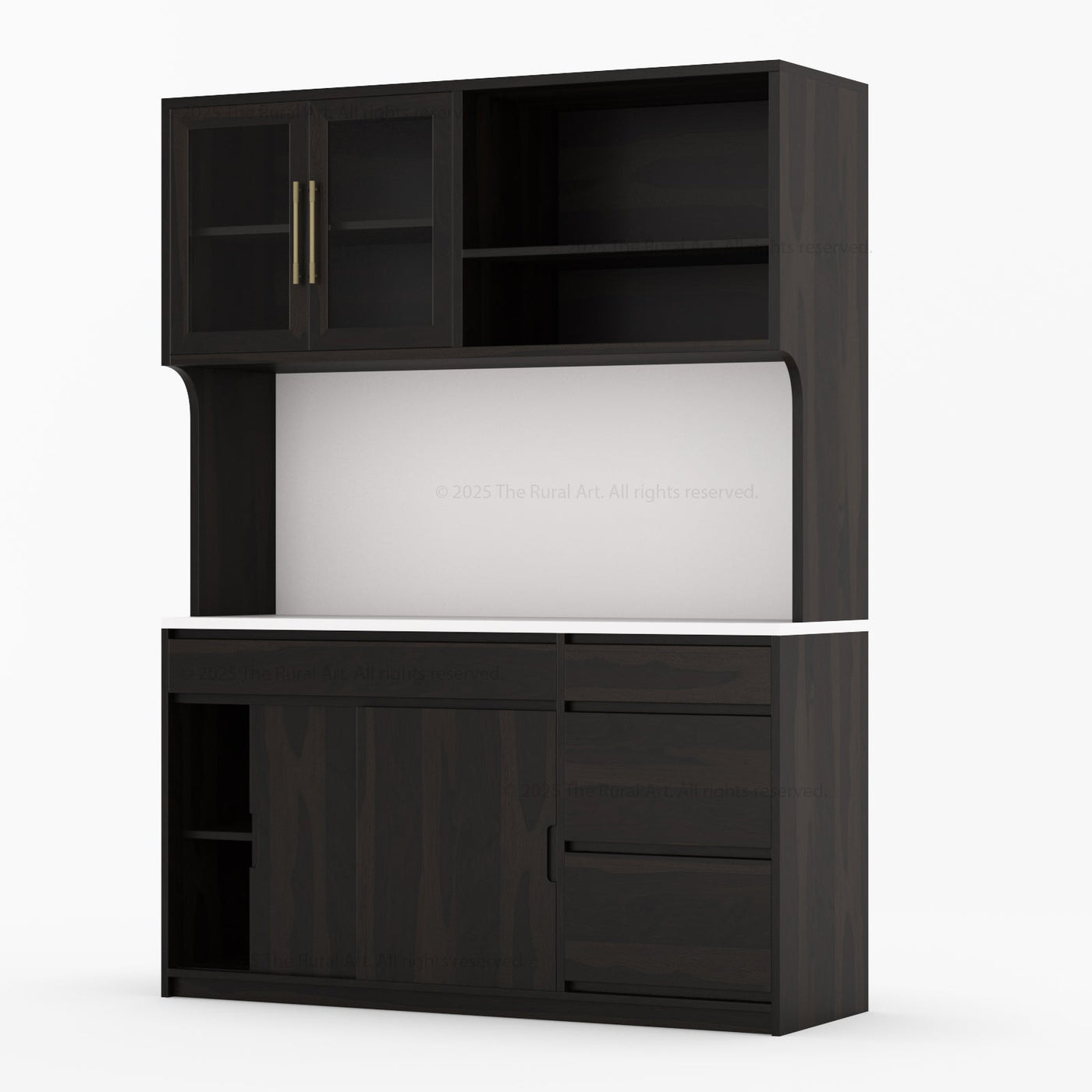 Girtin Solid Wood Wine & Coffee Bar Hutch with White Quartz Countertop - 99” Width - detail view 12