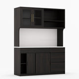 Girtin Solid Wood Wine & Coffee Bar Hutch with White Quartz Countertop - 99” Width