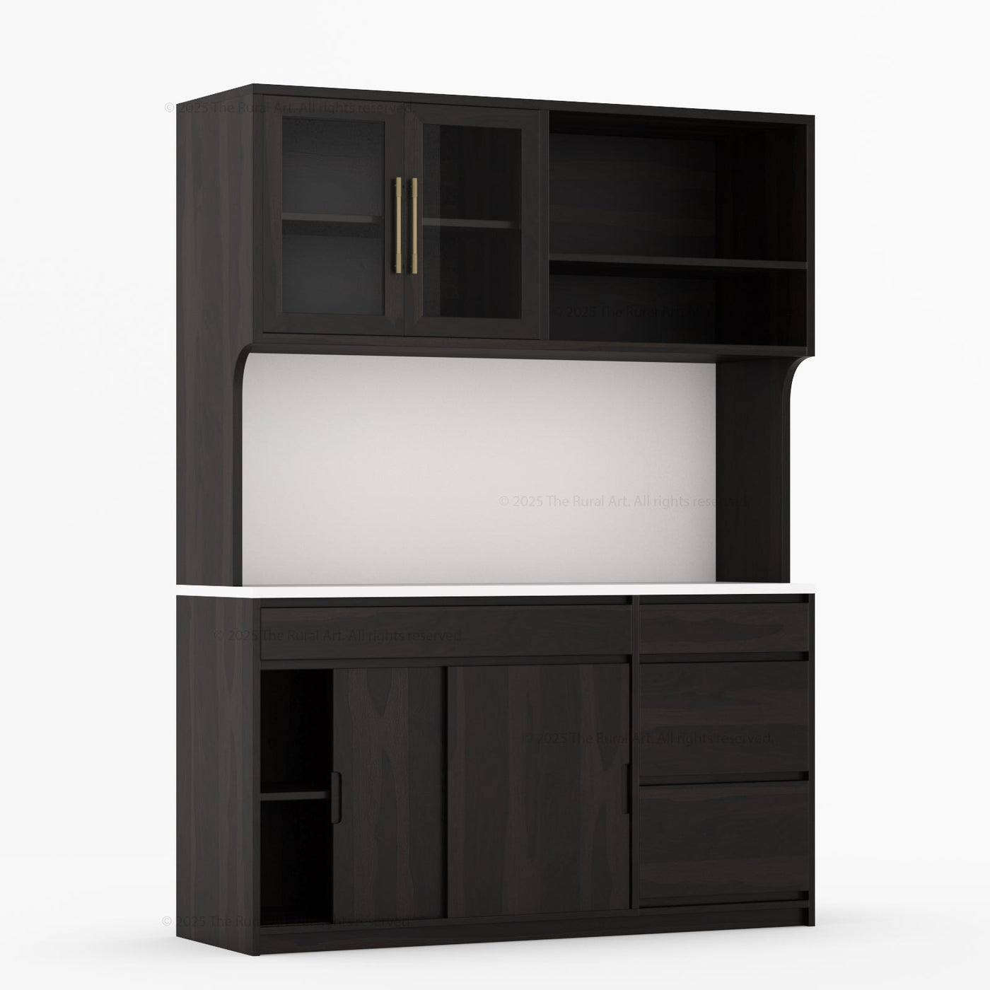 Girtin Solid Wood Wine & Coffee Bar Hutch with White Quartz Countertop - 99” Width - detail view 13