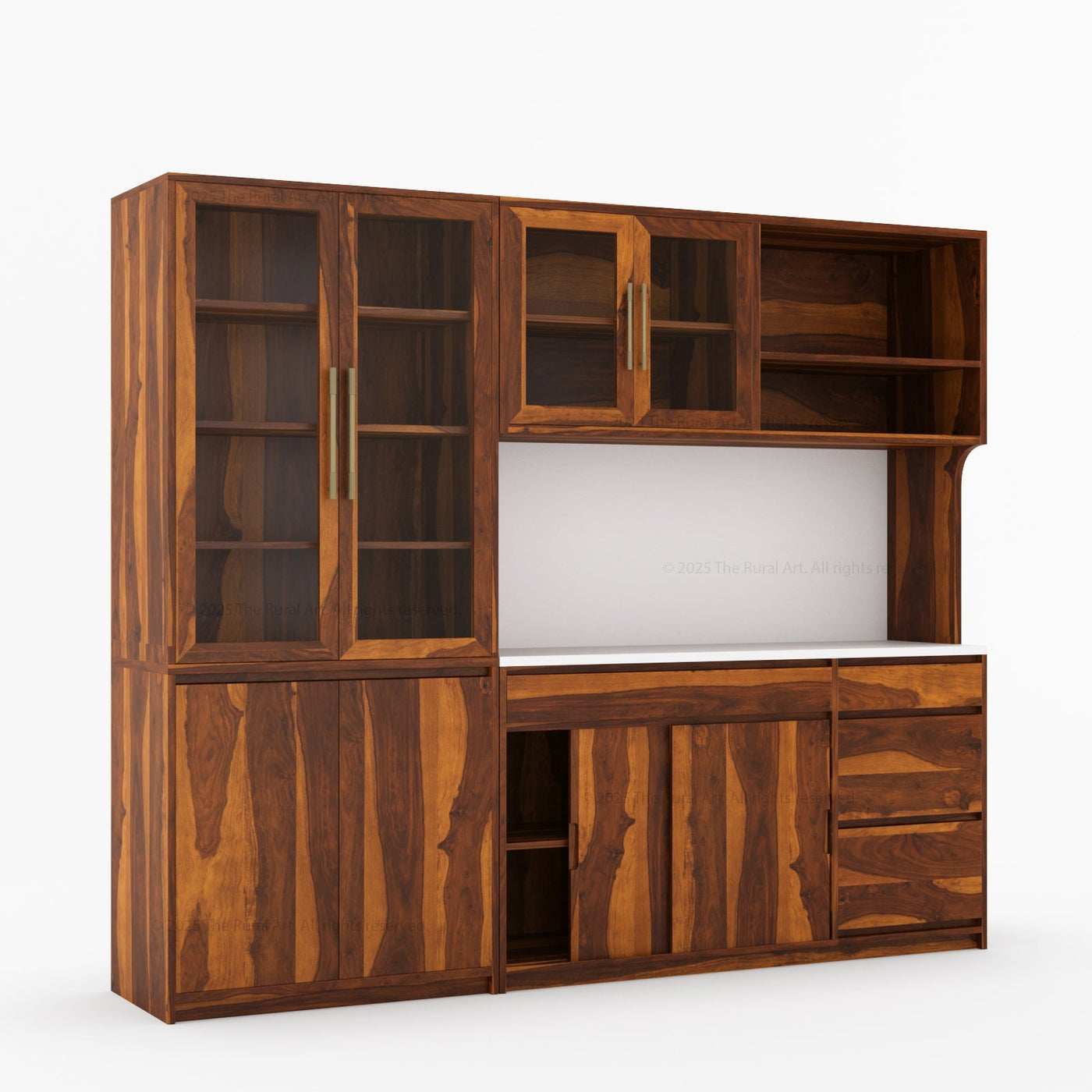 Girtin Solid Wood Wine & Coffee Bar Hutch with White Quartz Countertop - 99” Width - detail view 14