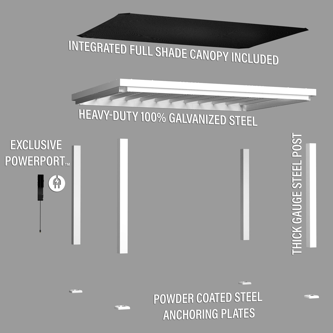 14X10 Windham Modern Steel Pergola with Sail Shade Soft Canopy - detail view 12