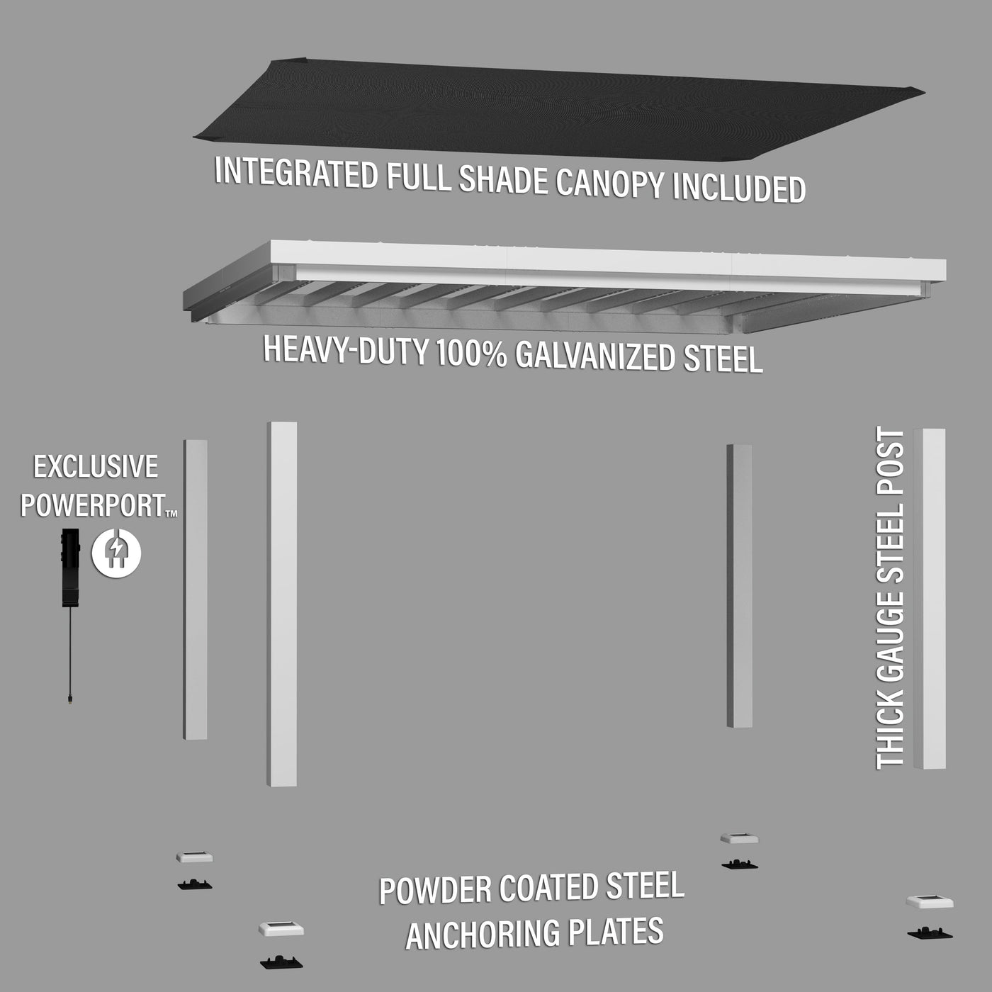 14X12 Windham Modern Steel Pergola with Sail Shade Soft Canopy - detail view 12