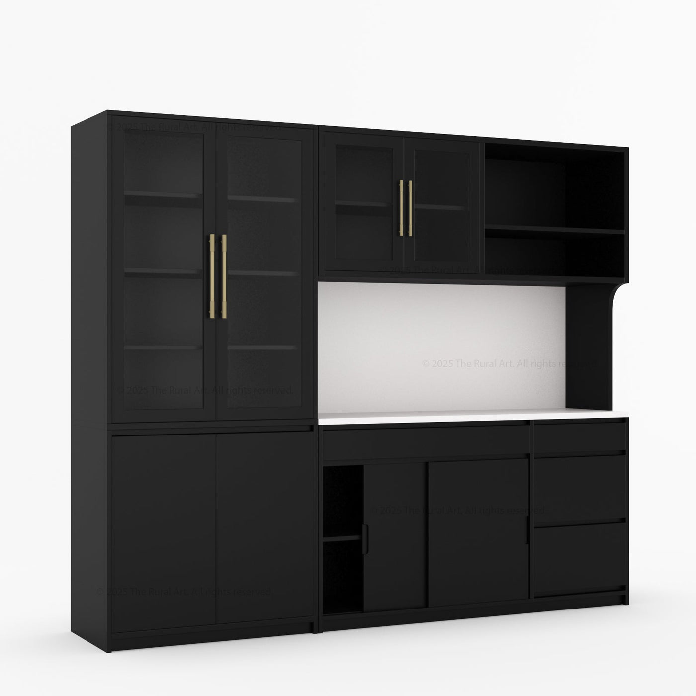 Girtin Solid Wood Wine & Coffee Bar Hutch with White Quartz Countertop - 99” Width - detail view 15