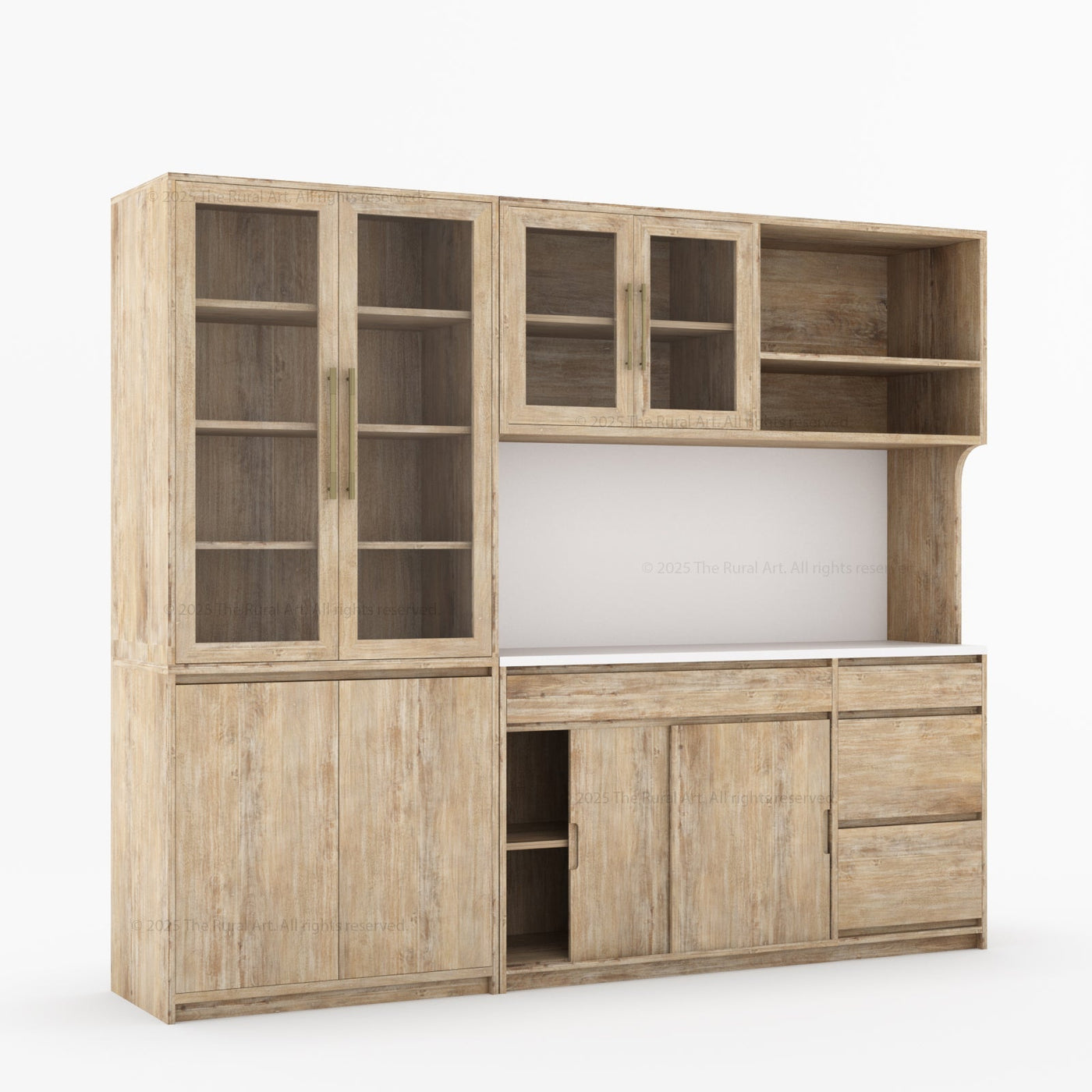 Girtin Solid Wood Wine & Coffee Bar Hutch with White Quartz Countertop - 99” Width - detail view 16