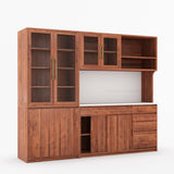 Girtin Solid Wood Wine & Coffee Bar Hutch with White Quartz Countertop - 99” Width