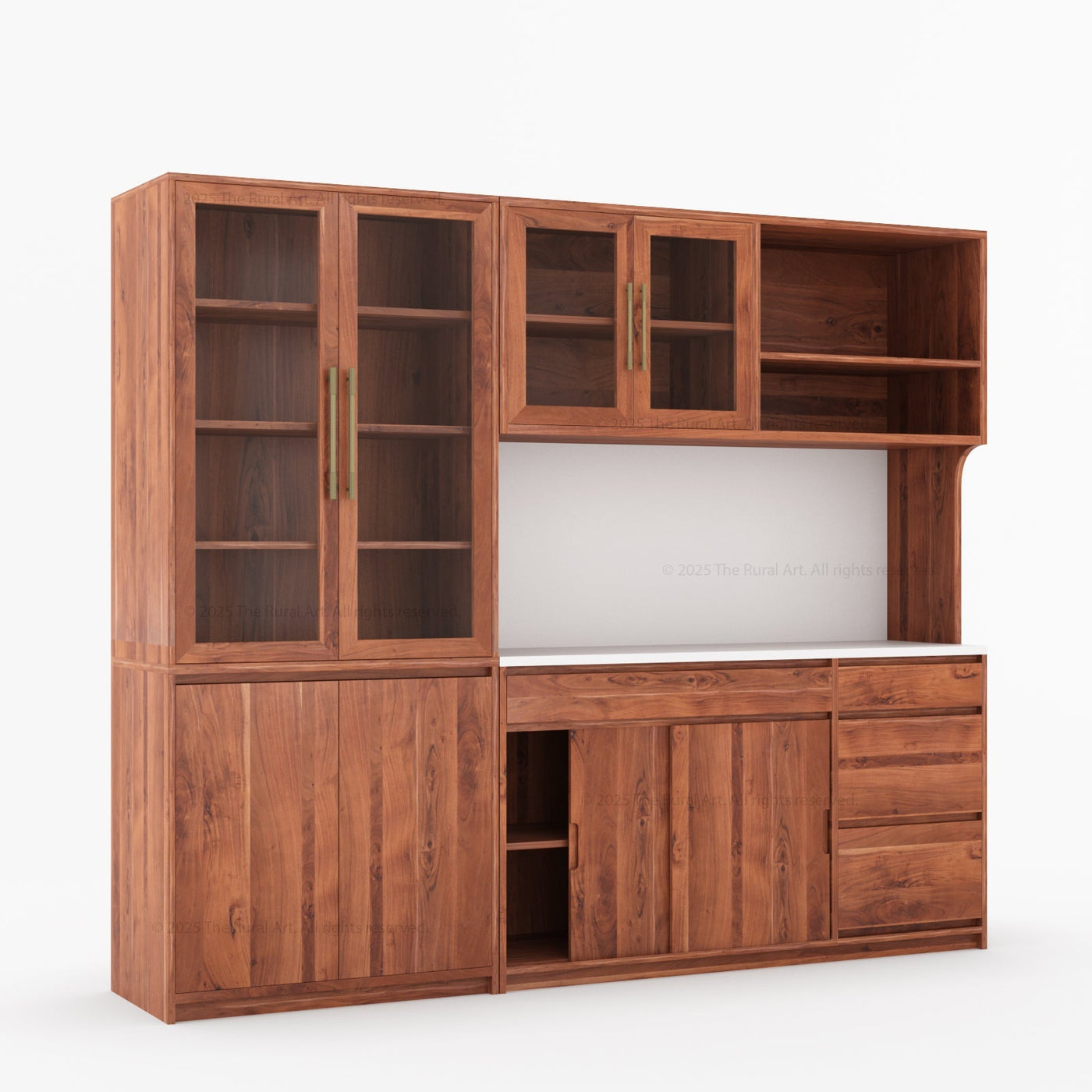 Girtin Solid Wood Wine & Coffee Bar Hutch with White Quartz Countertop - 99” Width - detail view 17