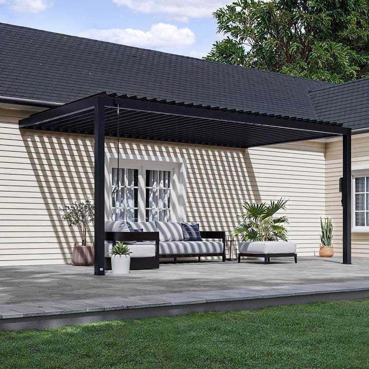 18X10 Evanston Wall Mounted Louvered Pergola