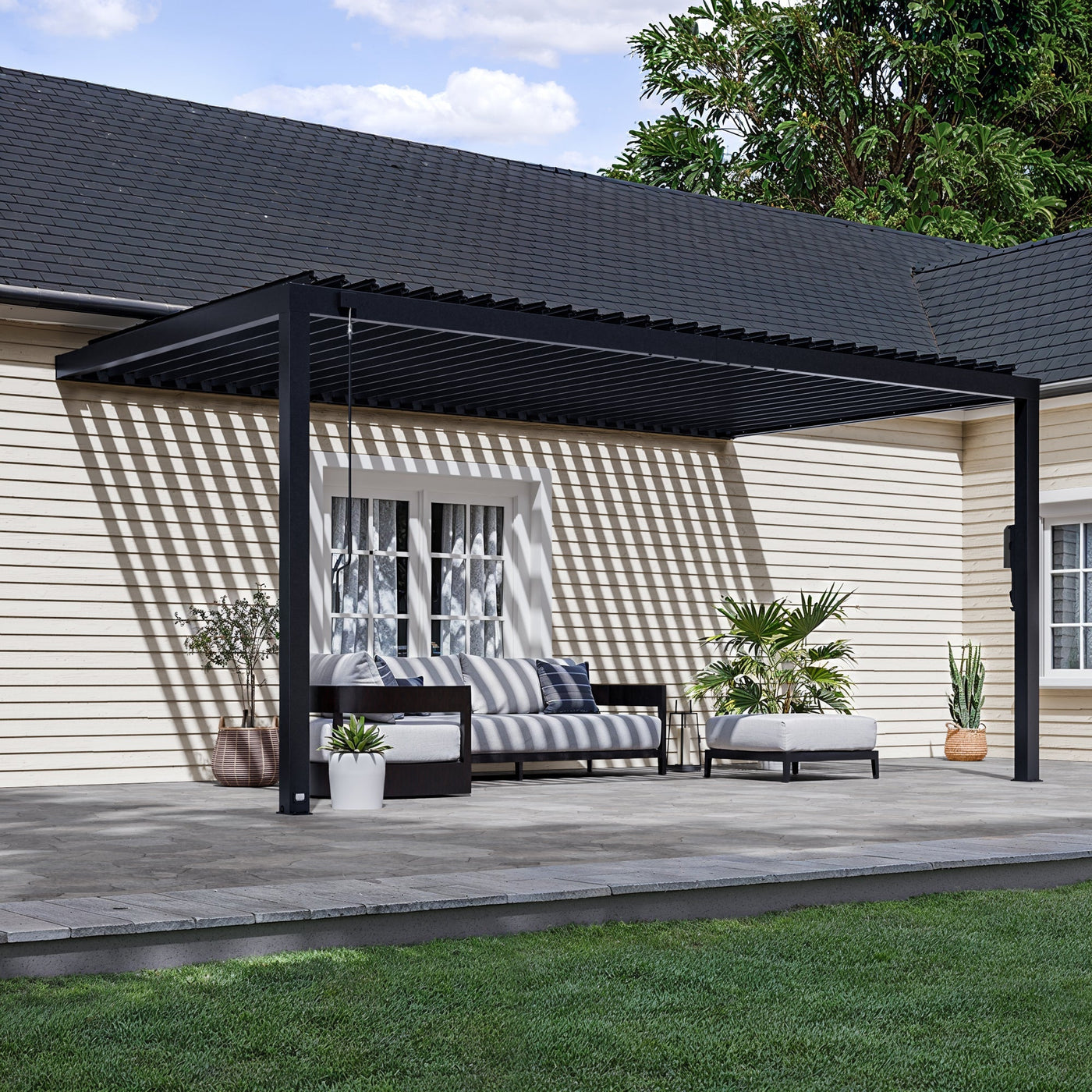 18X10 Evanston Wall Mounted Louvered Pergola