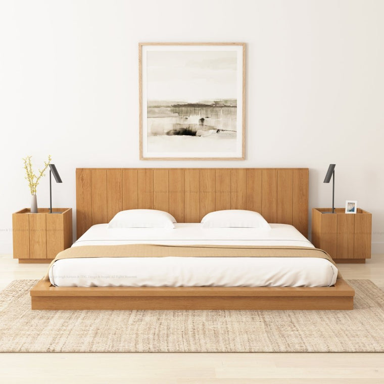 Sierra Vista Teak Wood Platform Bed with Vertical Slat Headboard
