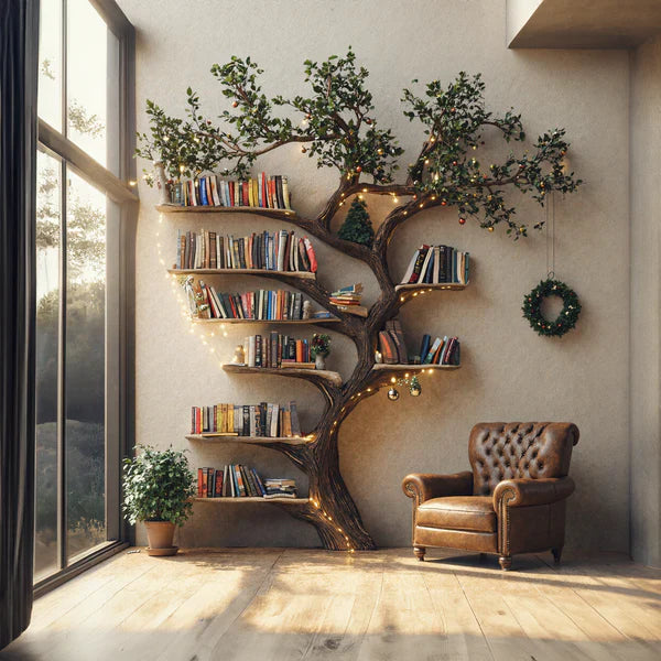 Black Tree Branch Bookshelf Wall Mount Mid Century Sinltb079