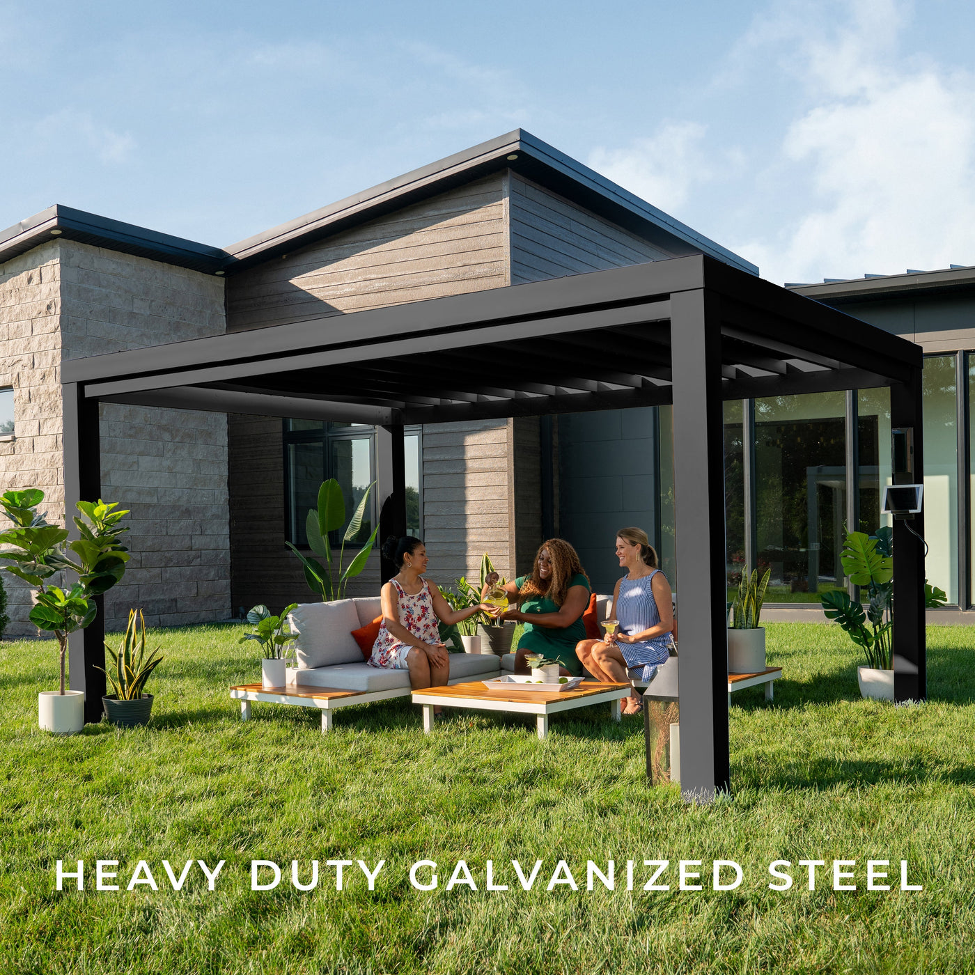 14X12 Trenton Modern Steel Pergola with Sail Shade Soft Canopy - detail view 5