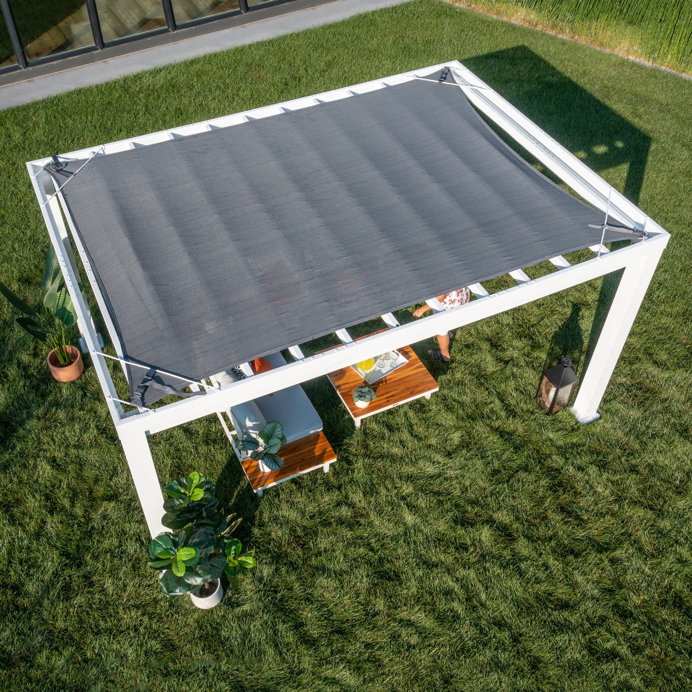 14X12 Windham Modern Steel Pergola with Sail Shade Soft Canopy - detail view 10