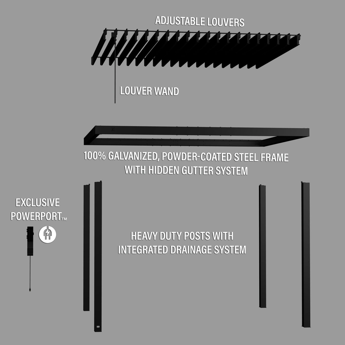 12X10 Sarasota Steel Louvered Pergola - detail view 13
