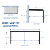 20X10 Evanston Wall Mounted Louvered Pergola