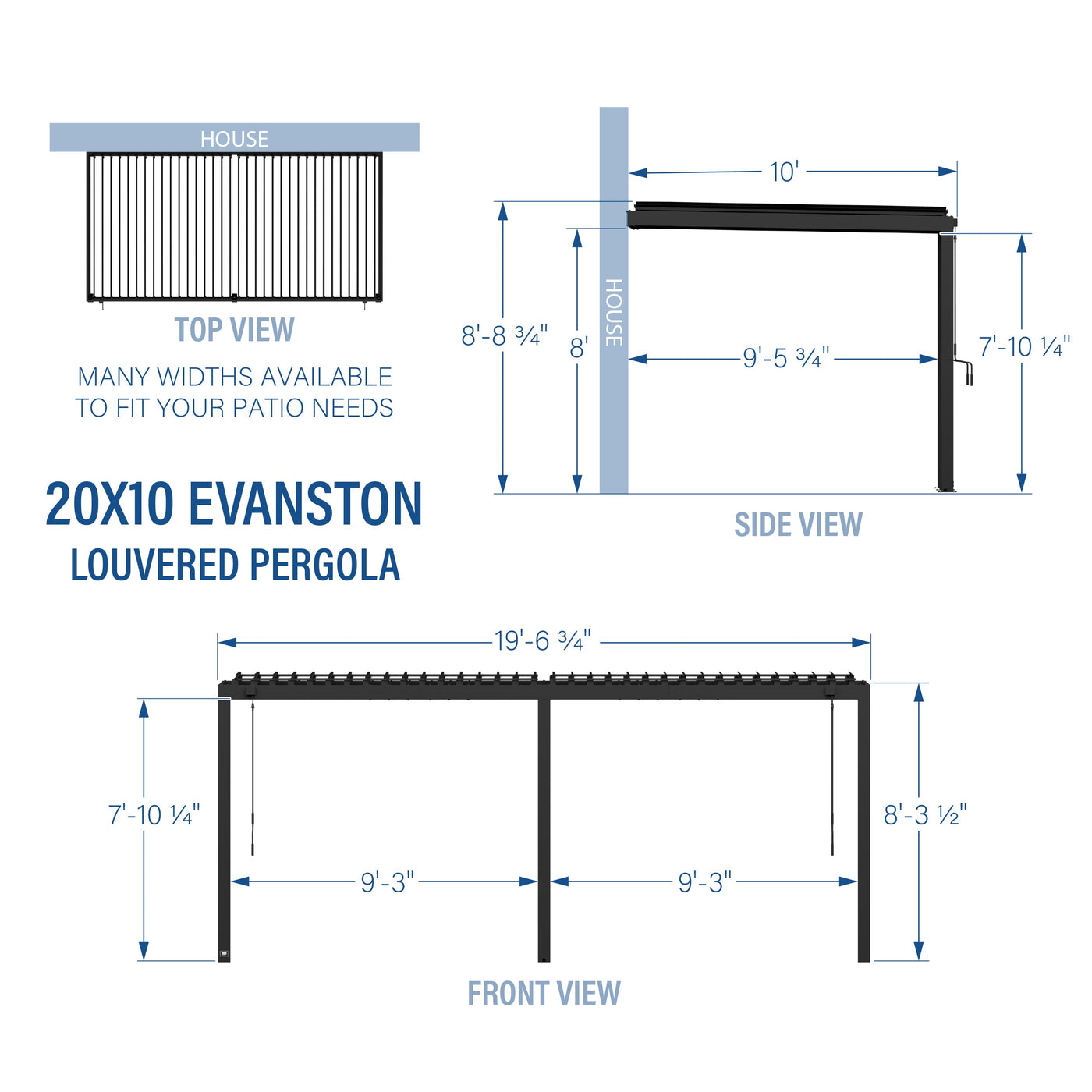 20X10 Evanston Wall Mounted Louvered Pergola - detail view 3