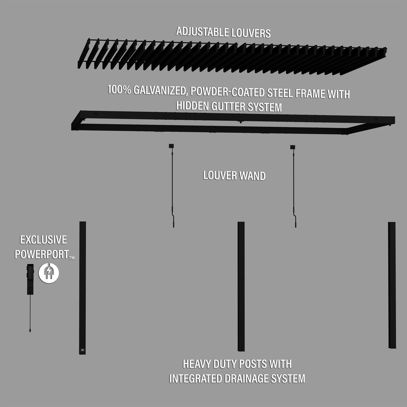 20X10 Evanston Wall Mounted Louvered Pergola - detail view 12