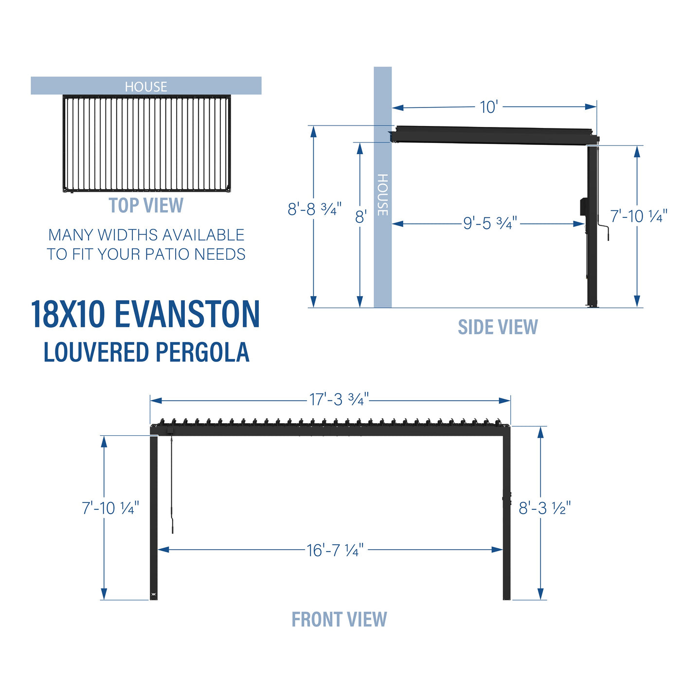18X10 Evanston Wall Mounted Louvered Pergola - detail view 3