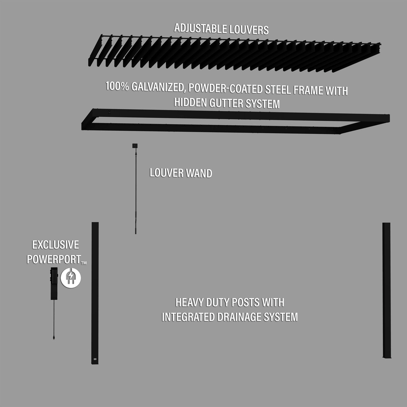 18X10 Evanston Wall Mounted Louvered Pergola - detail view 12