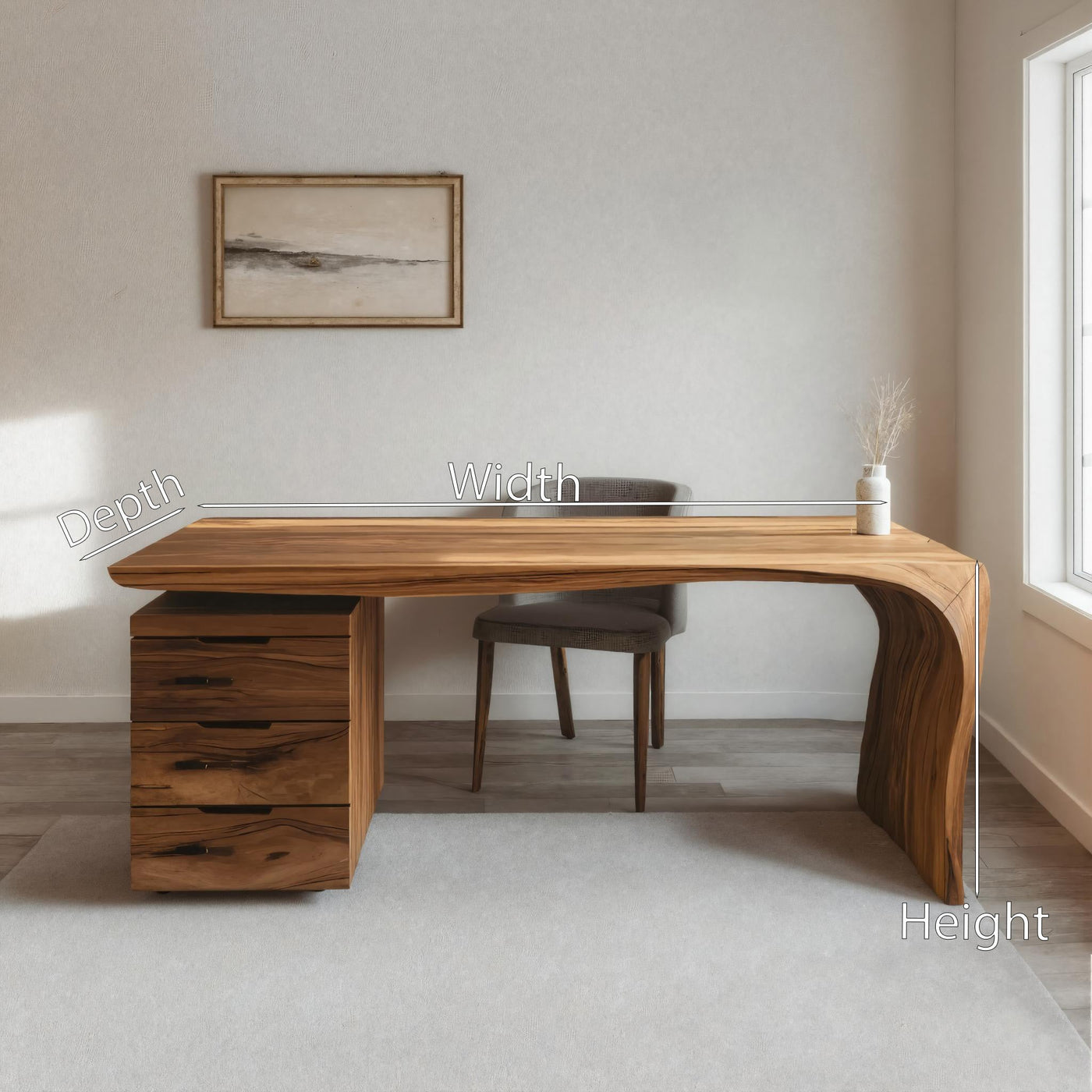 Modern Carved Desk Curved Leg with Drawer Cabinet for Workspace - detail view 6