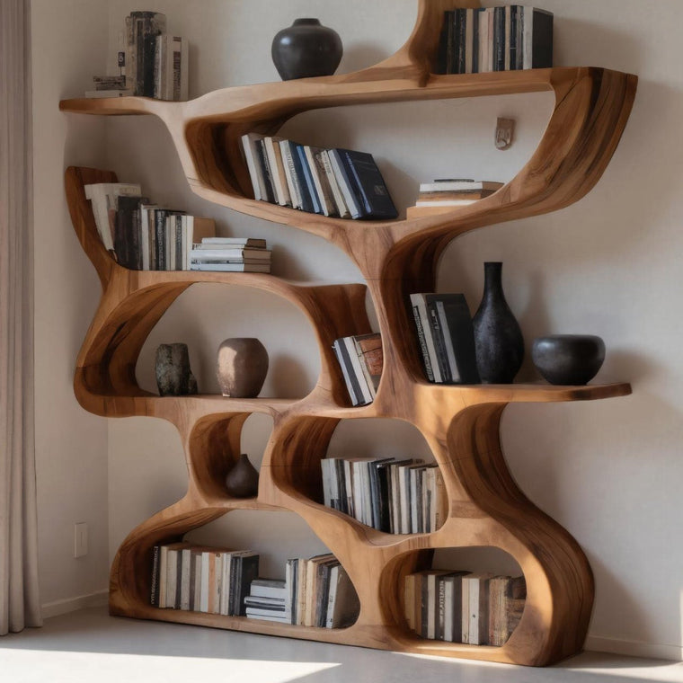 Modern Bookshelf with Organic Carved Design for Living Room or Office - alternate view
