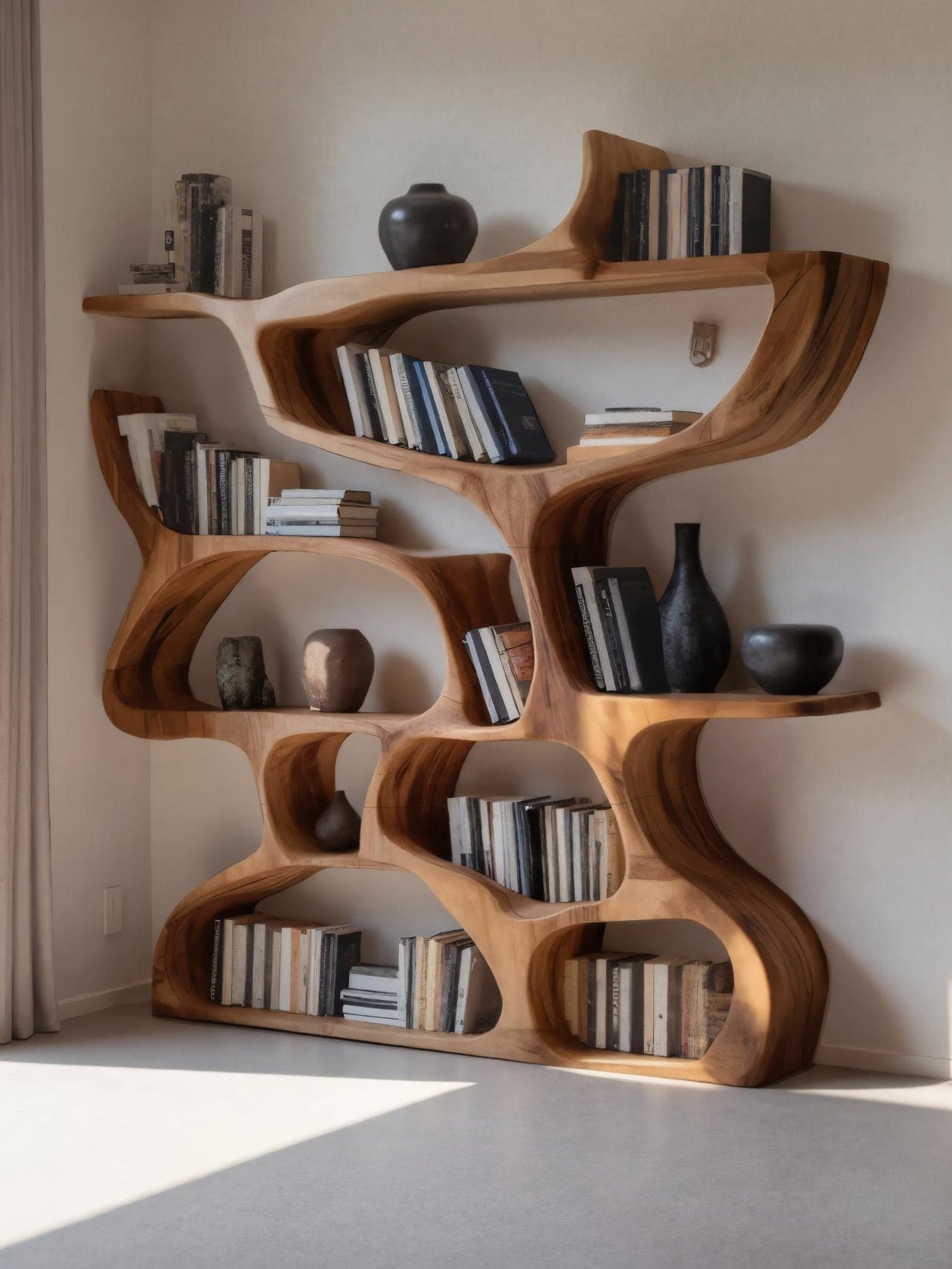 Modern Bookshelf with Organic Carved Design for Living Room or Office - alternate view
