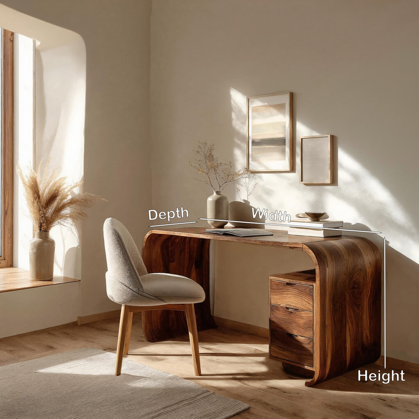 Modern Wooden Writing Desk with Curved Frame for Workspace - detail view 7