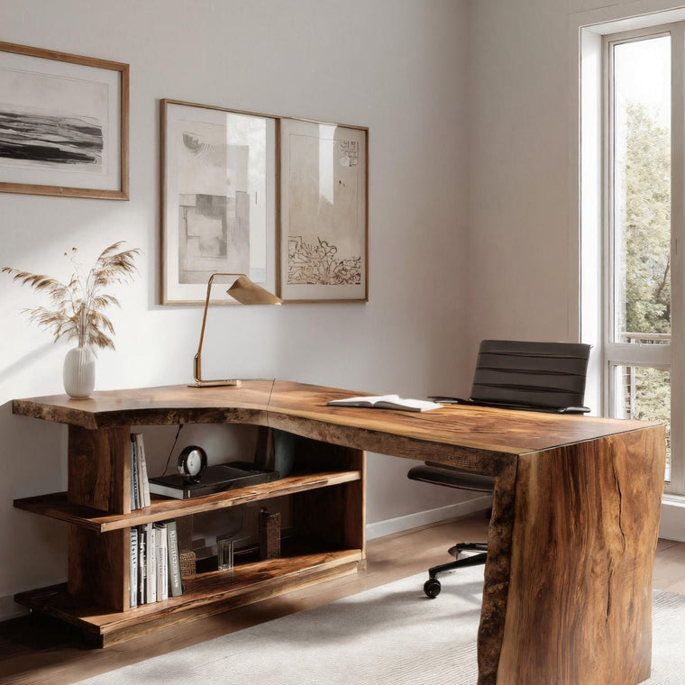 Modern L Shaped Desk with Bookshelf for Home Office - alternate view