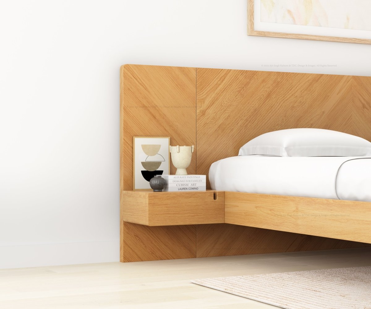 Hollywood Teakwood Floating Bed with End Tables - detail view 3